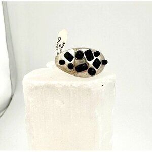 Urban Outfitters Silver Ring With Black Stone Accents Size 8 Made In China